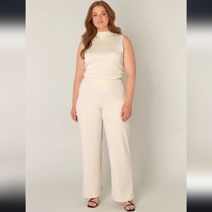 BASE LEVEL | Women's Light Beige Arah Wide-Leg Pull-on Mid-Rise Trousers